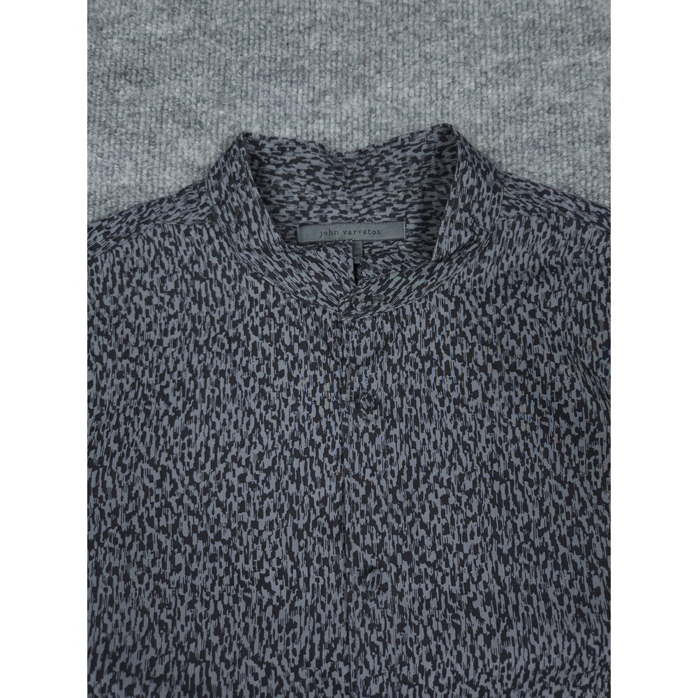 John Varvatos Shirt Men's Medium Animal Print Mandarin Collar Button Up Cotton